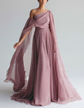Vestido largo de gasa gris rosado