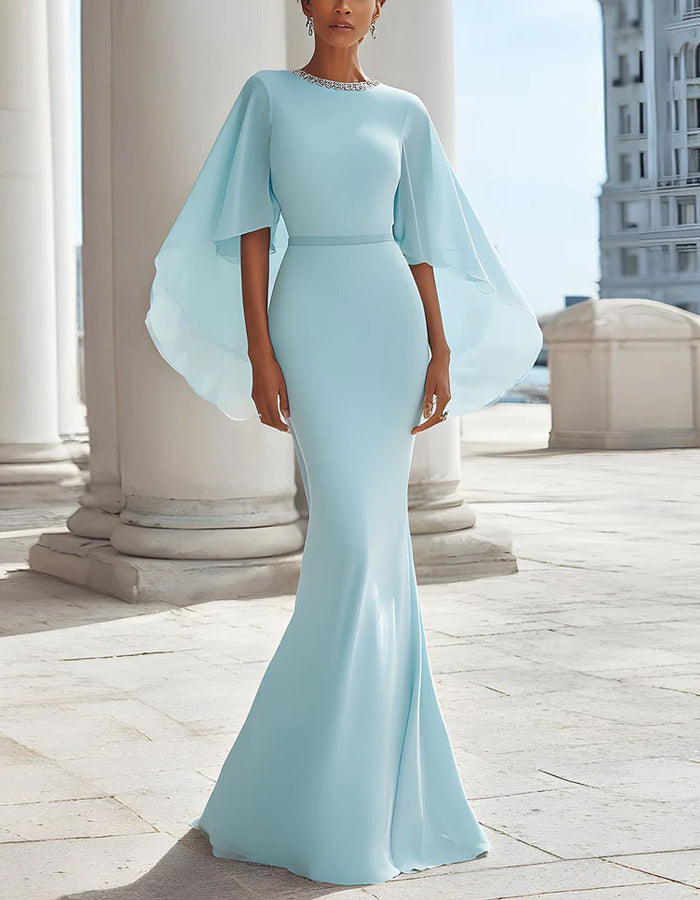 Vestido largo azul cielo de gasa