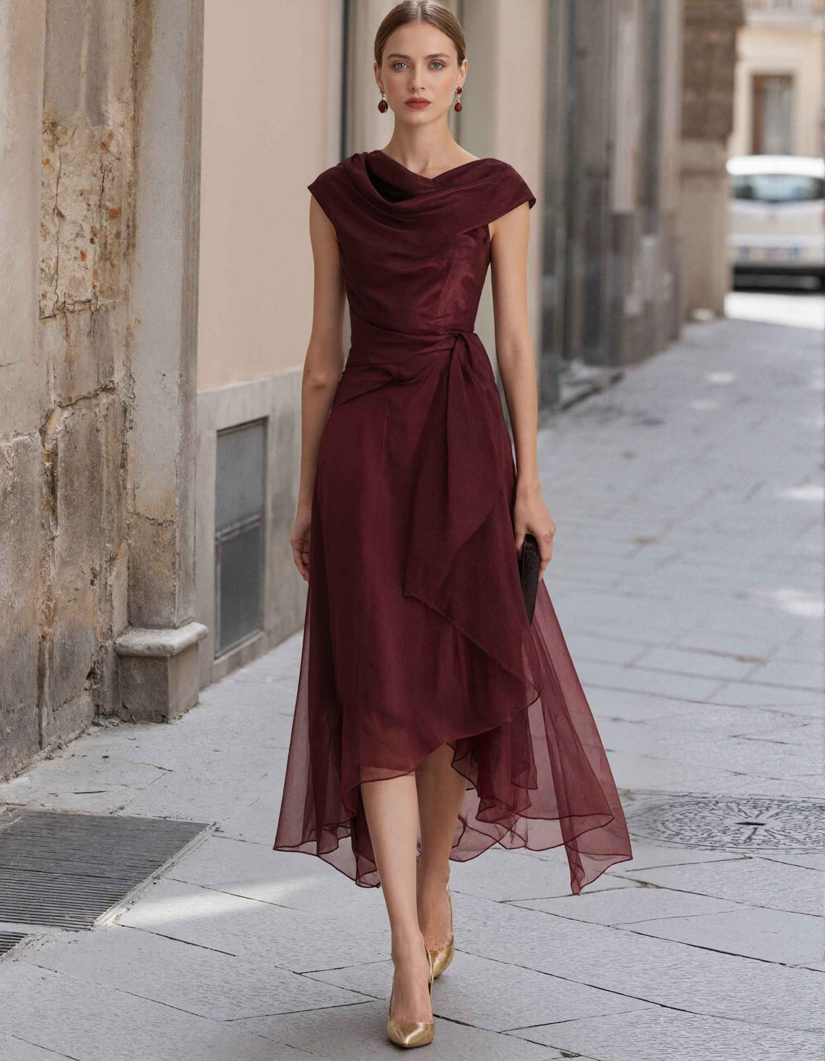 Vestido largo burdeos sin mangas