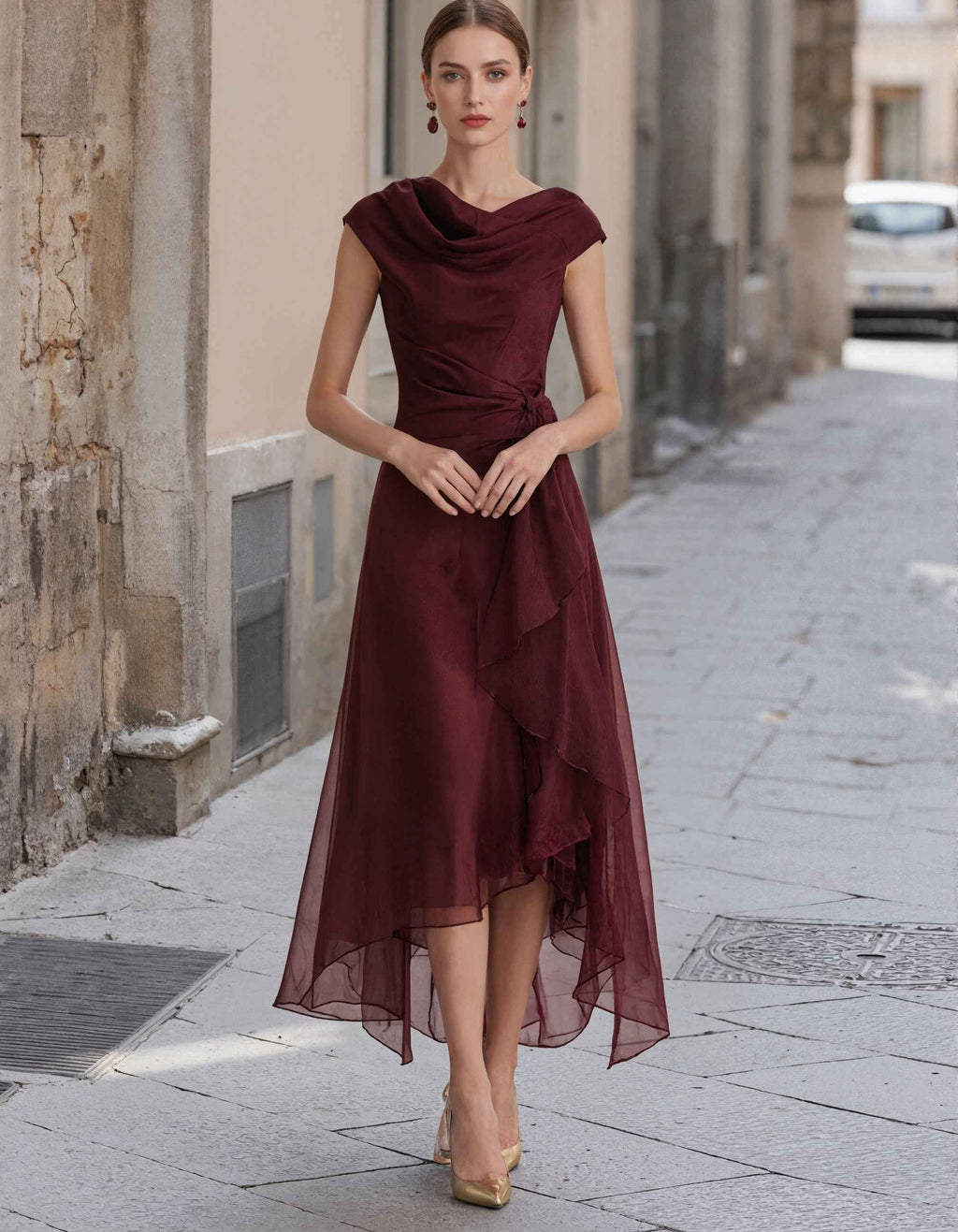 Vestido largo burdeos sin mangas