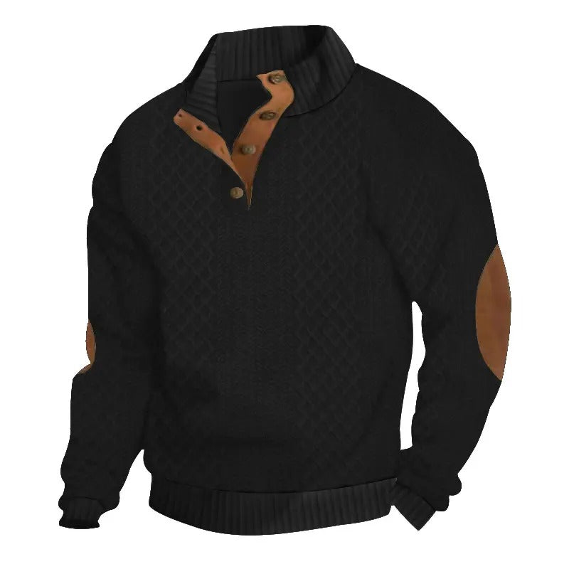 Jersey de punto jacquard con cuello alto y coderas negro