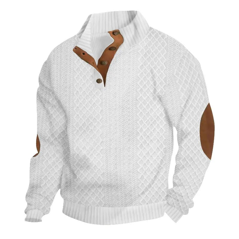 Jersey de punto jacquard con cuello alto y coderas blanco