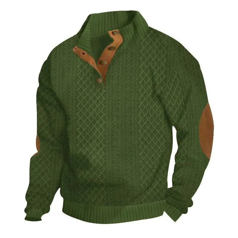 Jersey de punto jacquard con cuello alto y coderas verde oliva