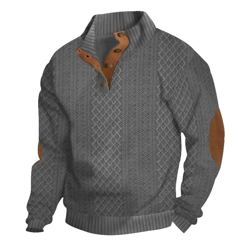 Jersey de punto jacquard con cuello alto y coderas gris