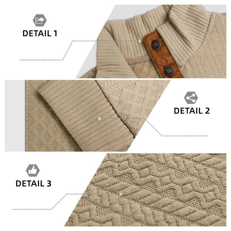 Jersey de punto jacquard con cuello alto y coderas