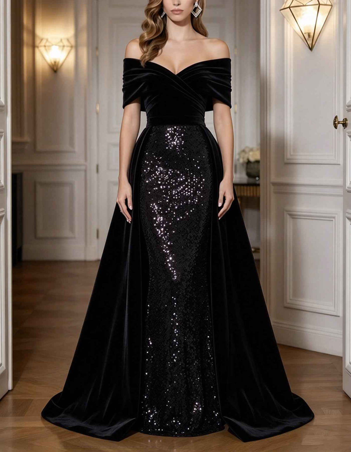 Vestido largo sirena burdeos de hombros descubiertos