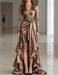 Vestido largo de manga larga con escote en V profundo