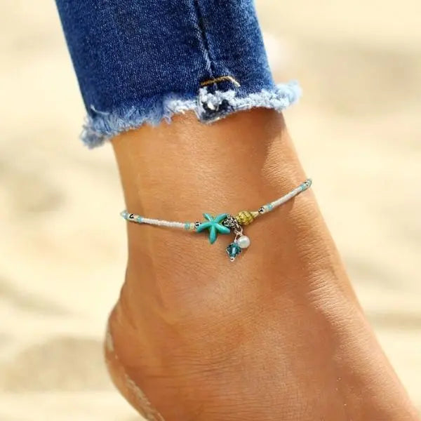 Tobillera estrella de mar y conchas Coralie