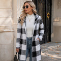 Chaqueta de cuadros con capucha y cremallera para mujer