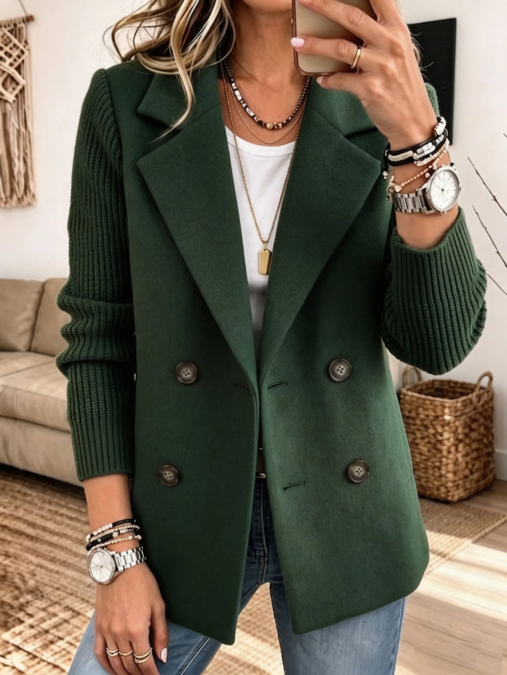 Blazer de mujer con mangas de punto — Elegante y cálido
