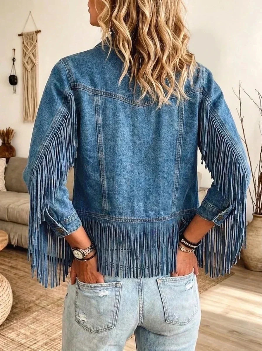 Chaqueta vaquera corta con flecos Dakota, espalda
