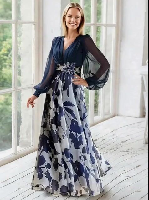 Vestido largo de gasa con estampado floral
