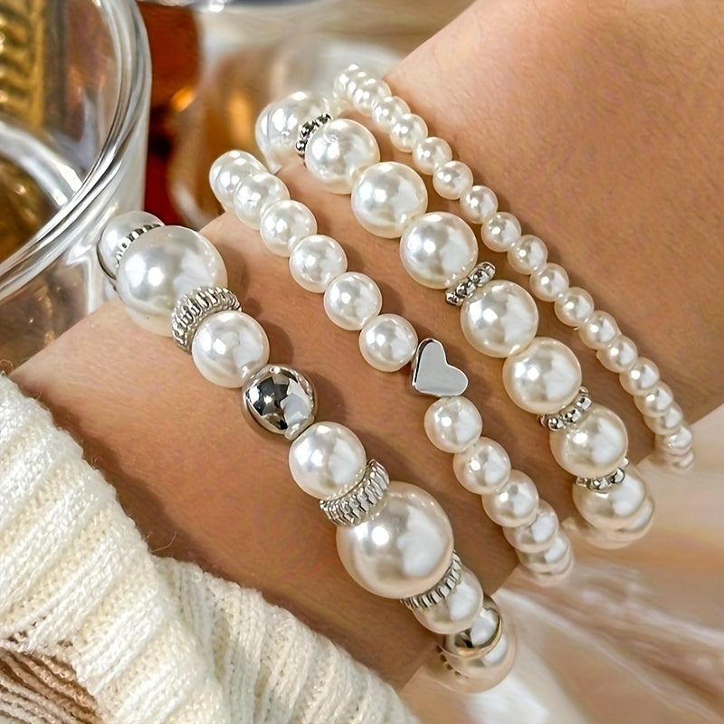 Set de pulseras perlas y corazón Camille