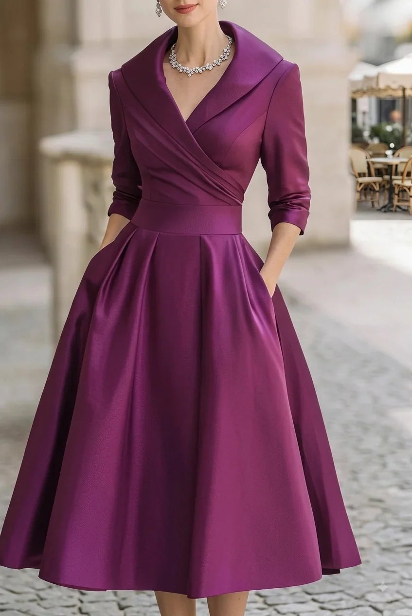 Vestido midi de invitada con cuello solapa