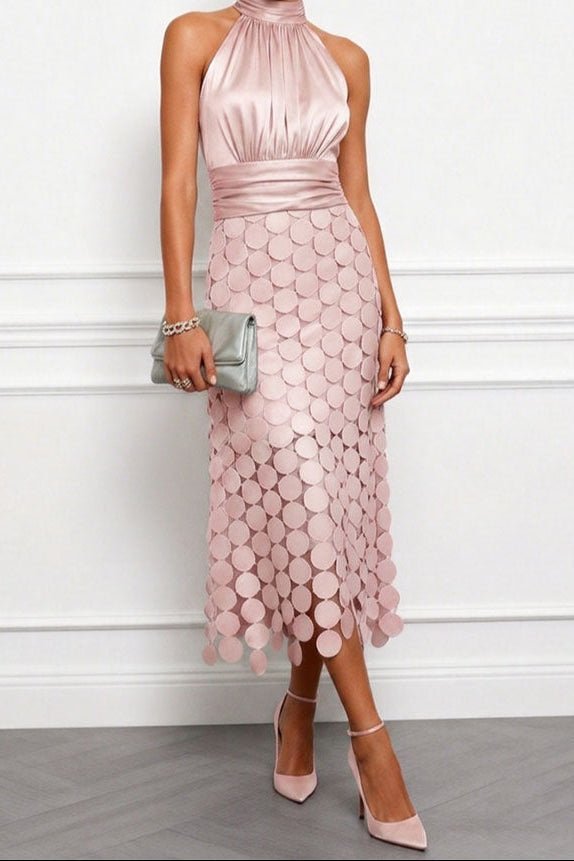 Vestido midi de ceremonia con escote halter