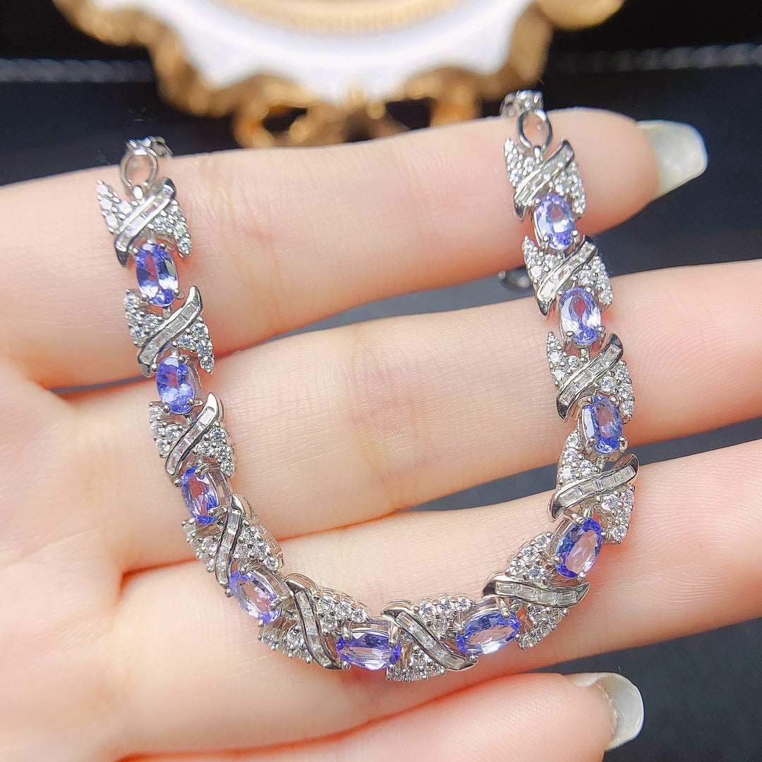 Pulsera de tanzanita natural en plata de ley S925