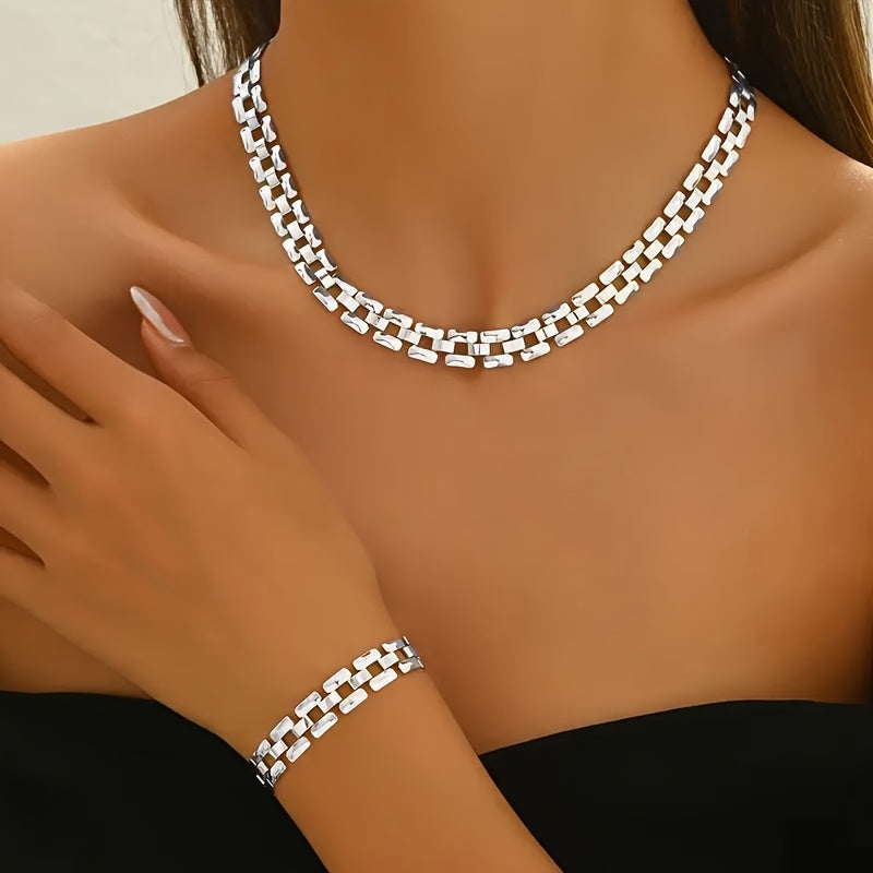 Set collar y pulsera eslabón cuadrado Bertille