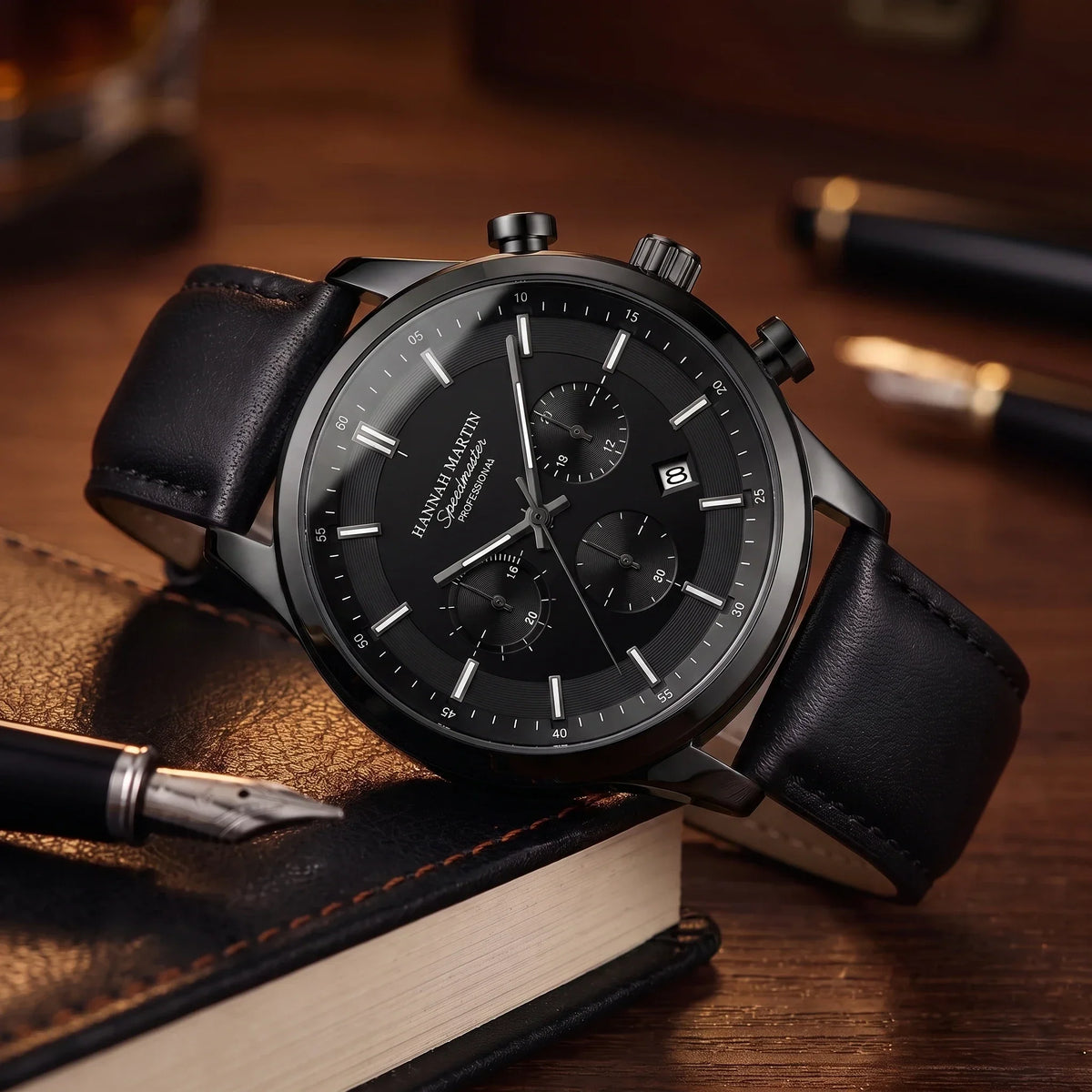 Reloj cronógrafo con correa de piel