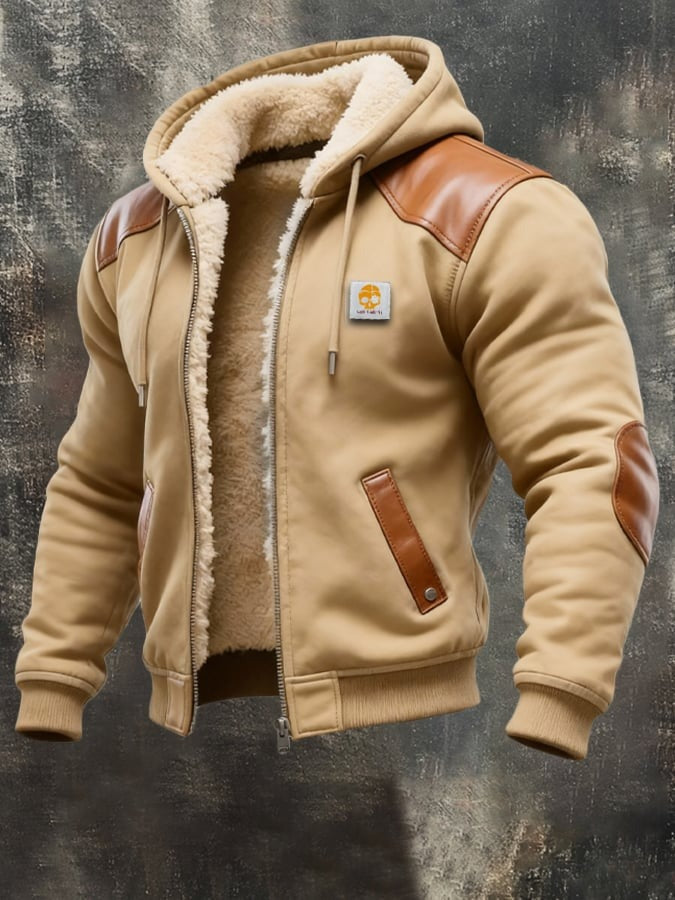 Chaqueta vintage de ante y piel con capucha