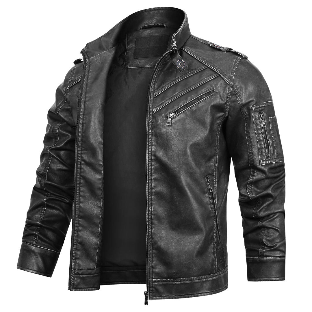 Chaqueta motera de polipiel bordada