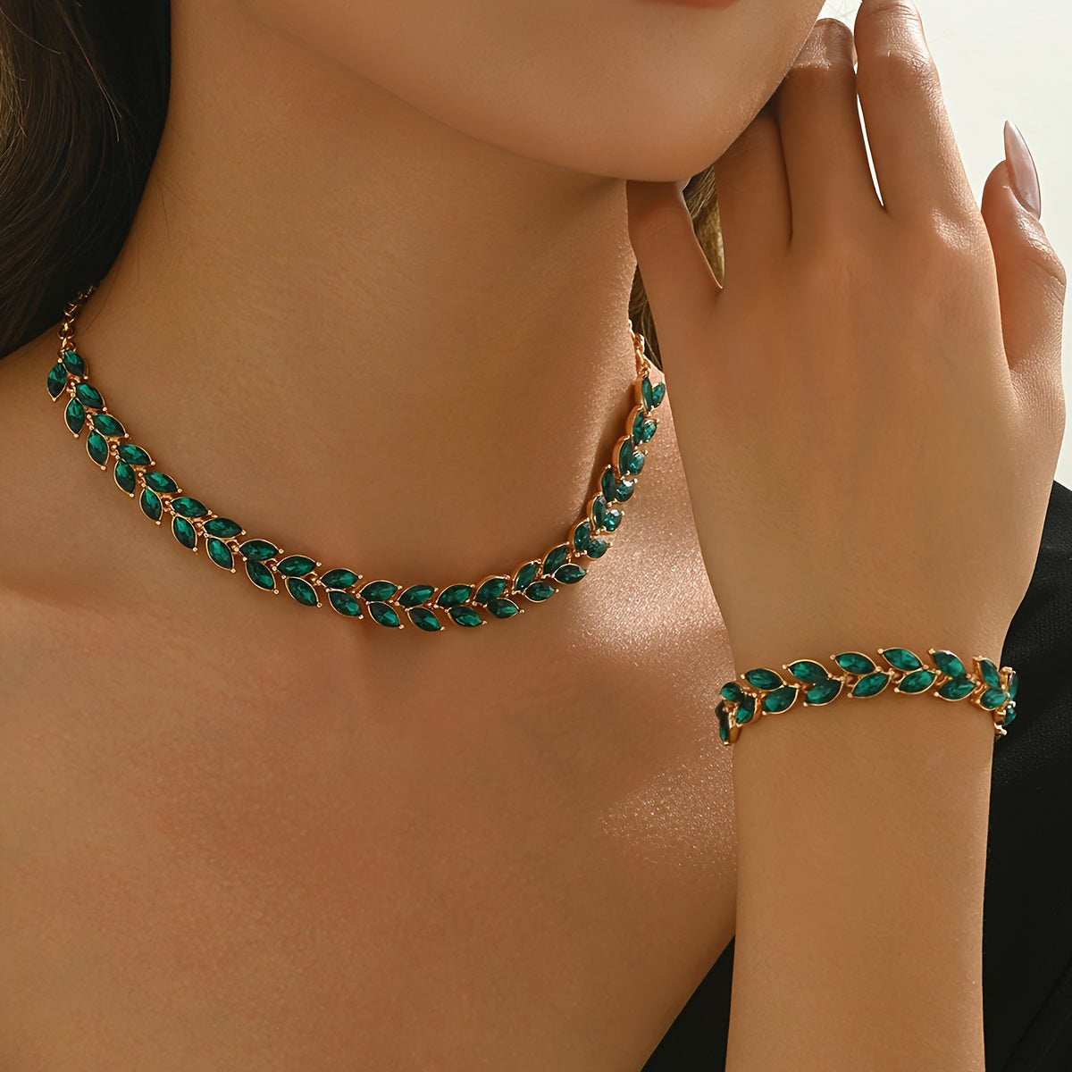 Dúo collar y pulsera cristal verde Émeraude