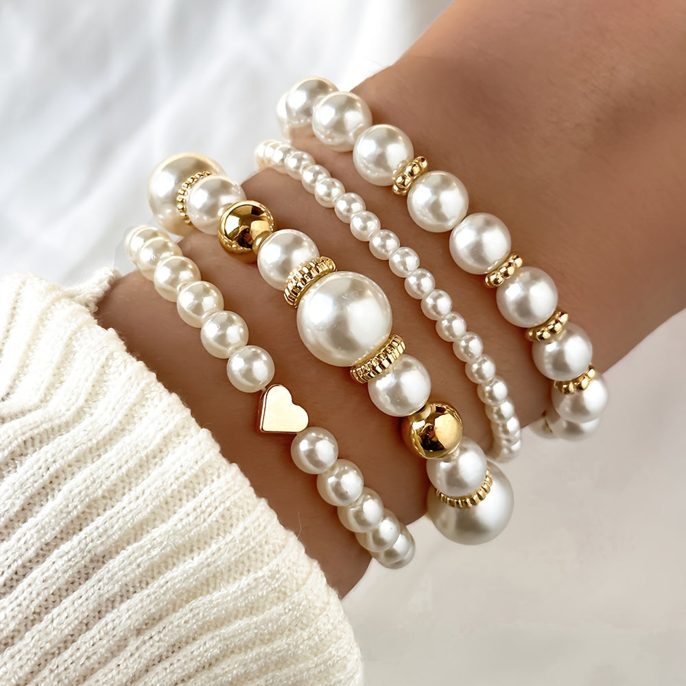 Set de pulseras perlas y corazón Camille