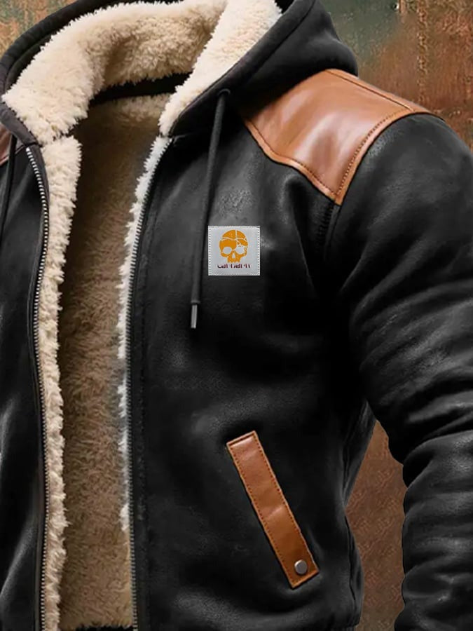Chaqueta vintage de ante y piel con capucha