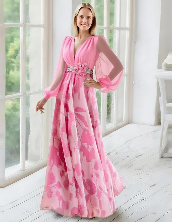 Vestido largo de gasa con estampado floral