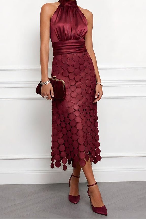 Vestido midi de ceremonia con escote halter