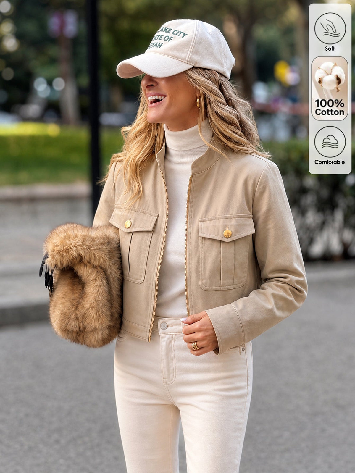Chaqueta corta de entretiempo con bolsillos y botones metálicos