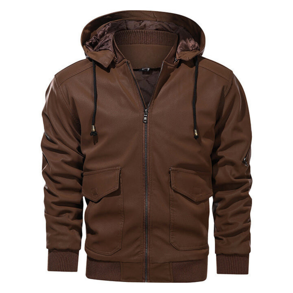 Chaqueta de polipiel con capucha extraíble