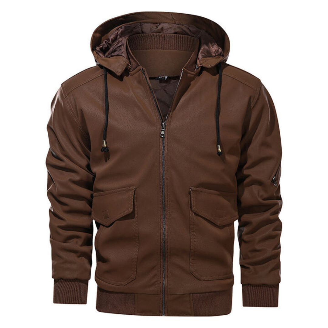 Chaqueta de polipiel con capucha extraíble