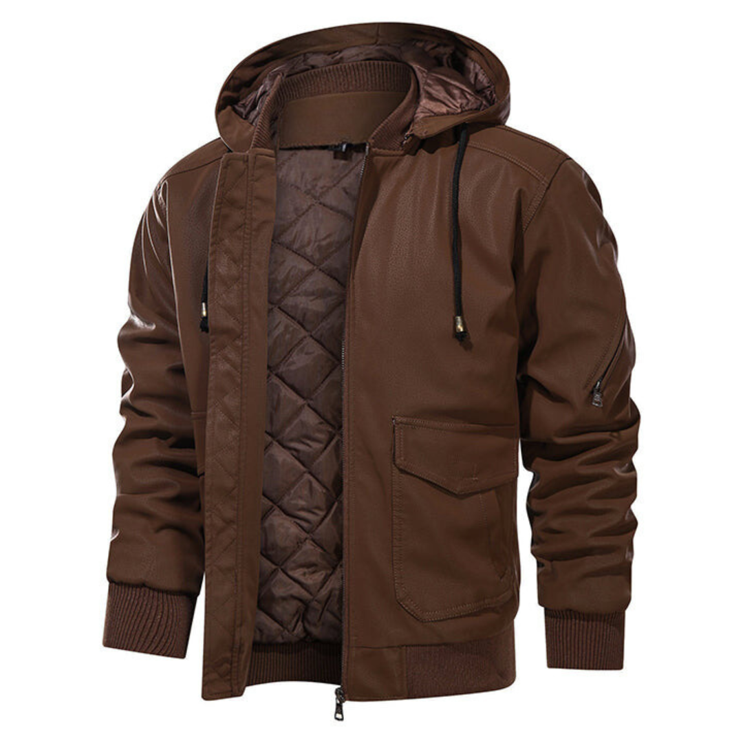 Chaqueta de polipiel con capucha extraíble
