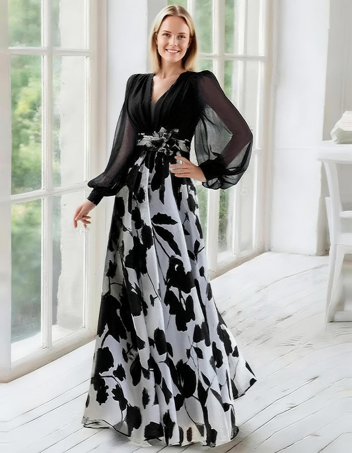 Vestido largo de gasa con estampado floral