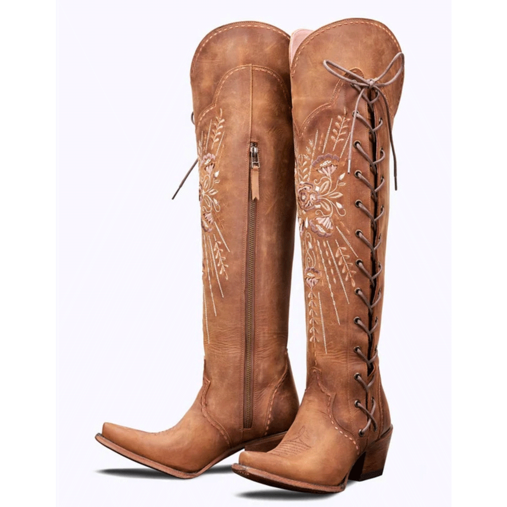 Botas western vintage bordadas con cordones
