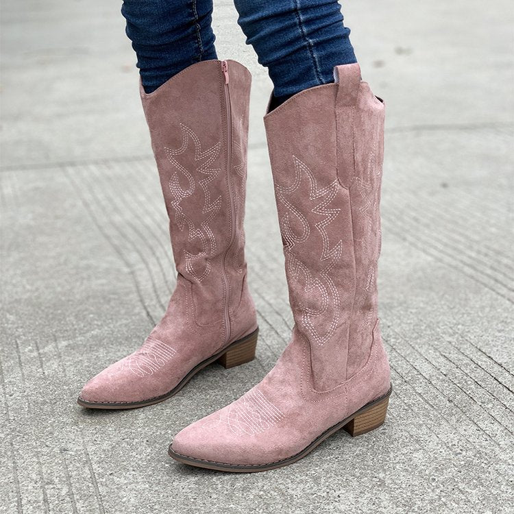 Botas western denim bordadas con plataforma