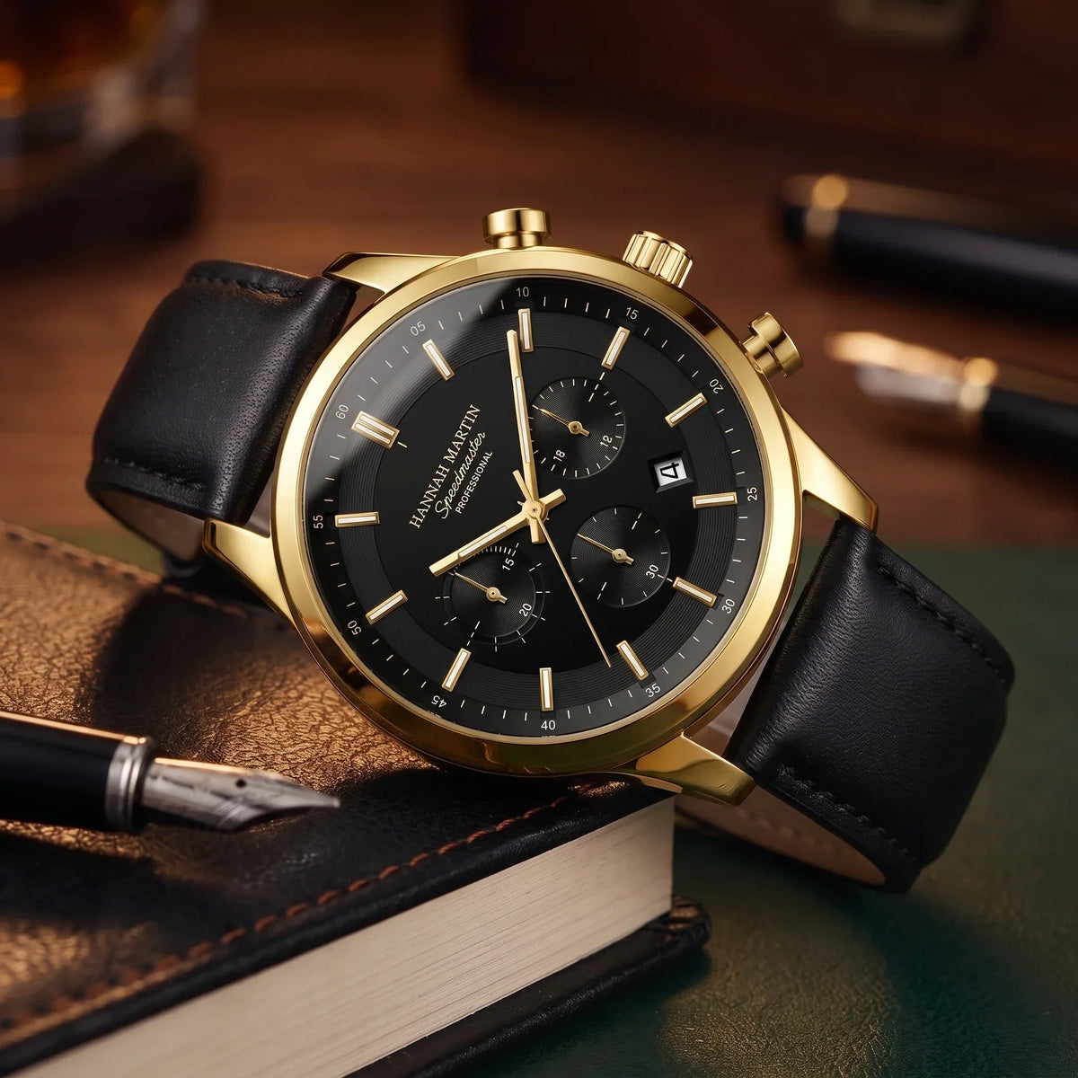 Reloj cronógrafo con correa de piel