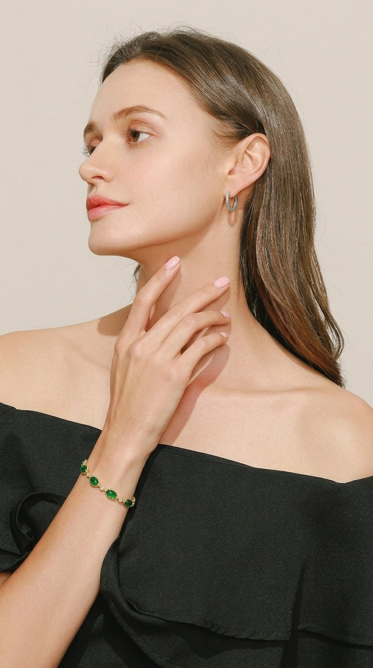 Pulsera vintage verde esmeralda en plata S925