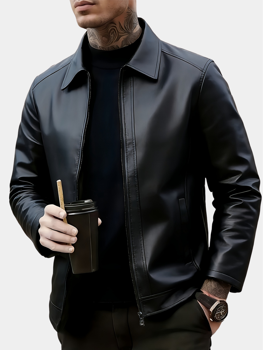 Chaqueta clásica de efecto piel con cremallera