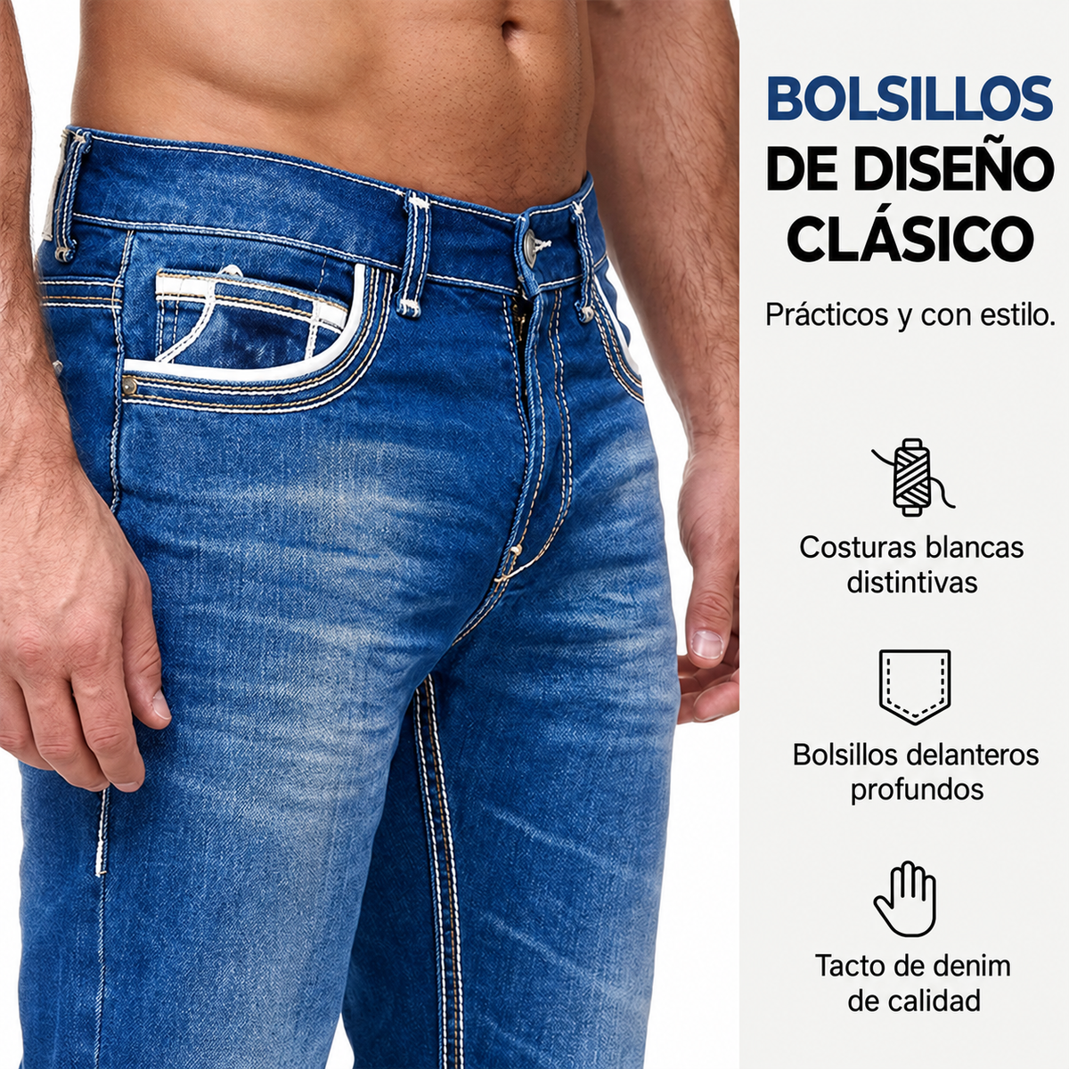 Vaqueros elásticos de hombre con doble costura