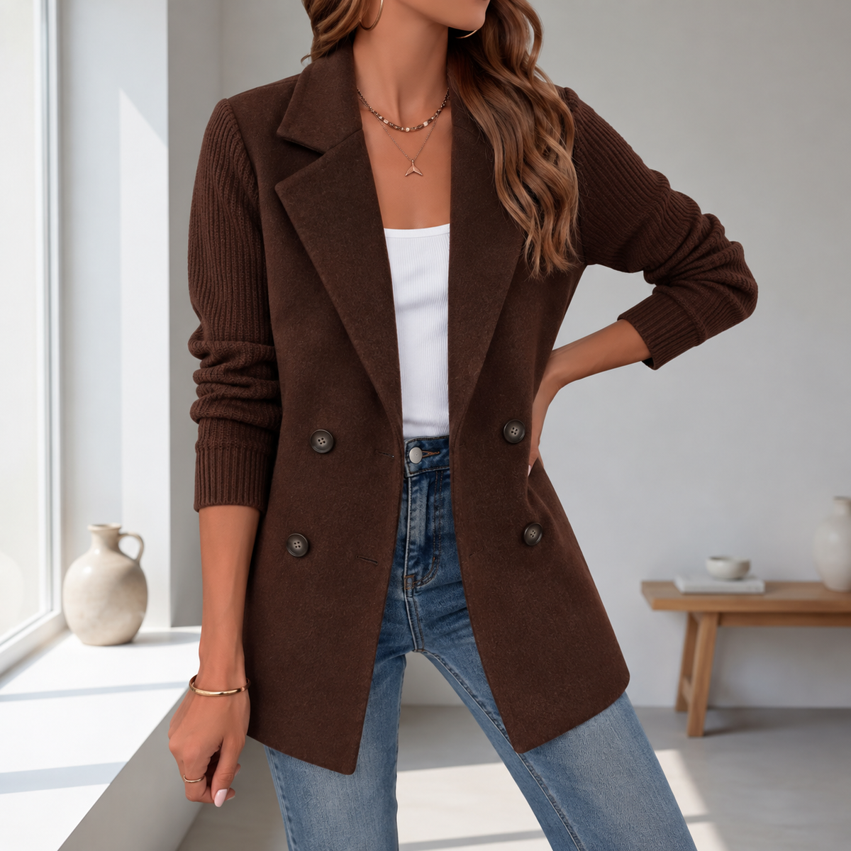 Blazer de mujer con mangas de punto — Elegante y cálido