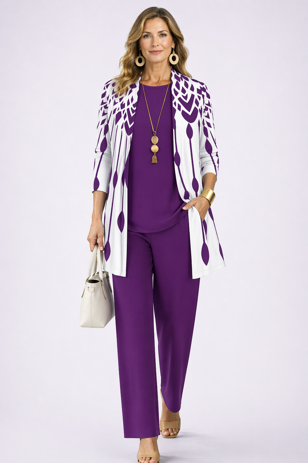 Elaine | Conjunto 3 piezas con cárdigan estampado
