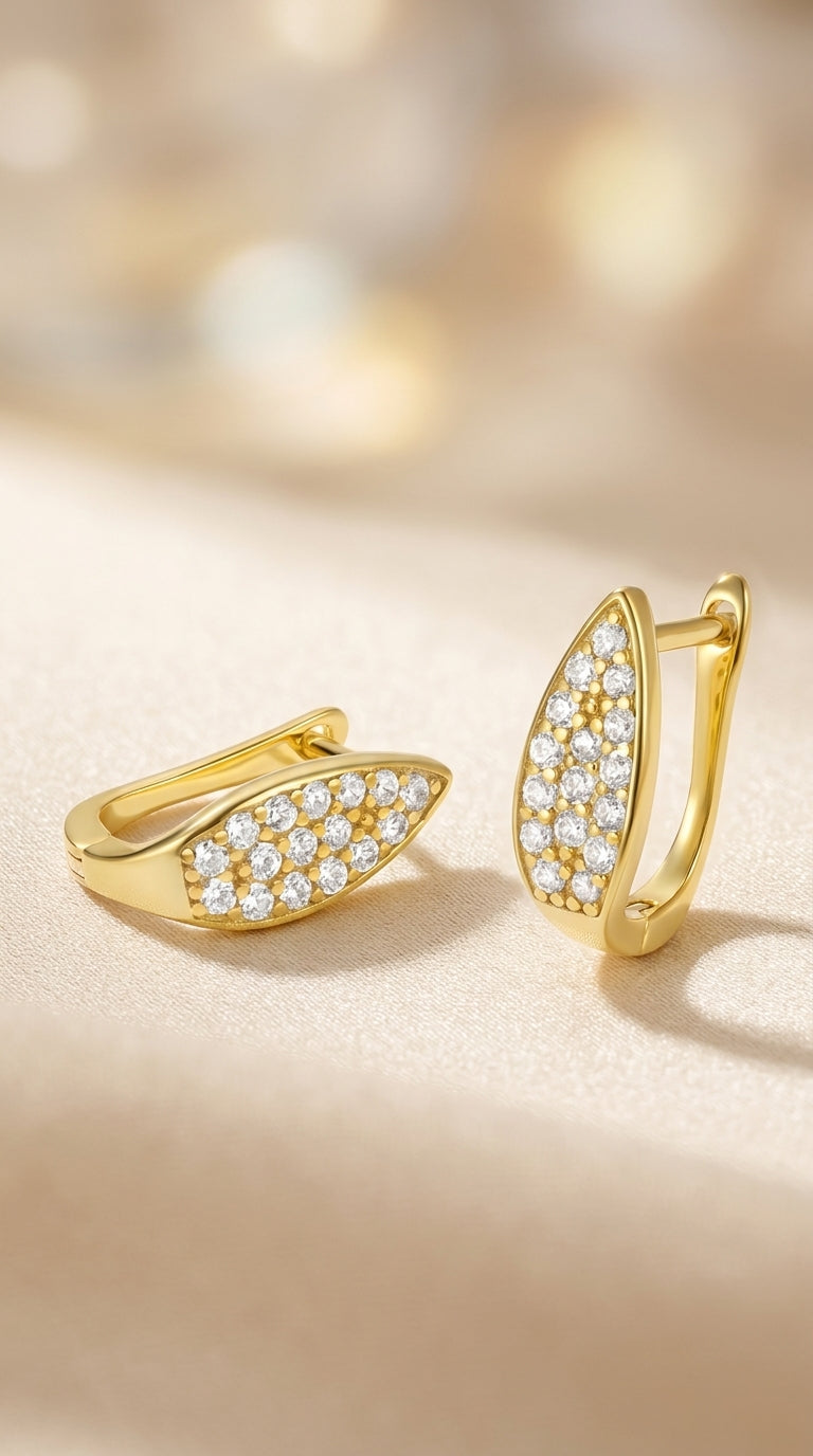 Pendientes hoja en plata 925 con circonita