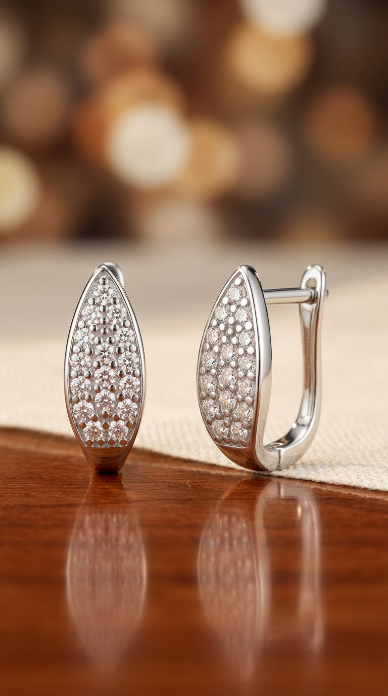 Pendientes hoja en plata 925 con circonita