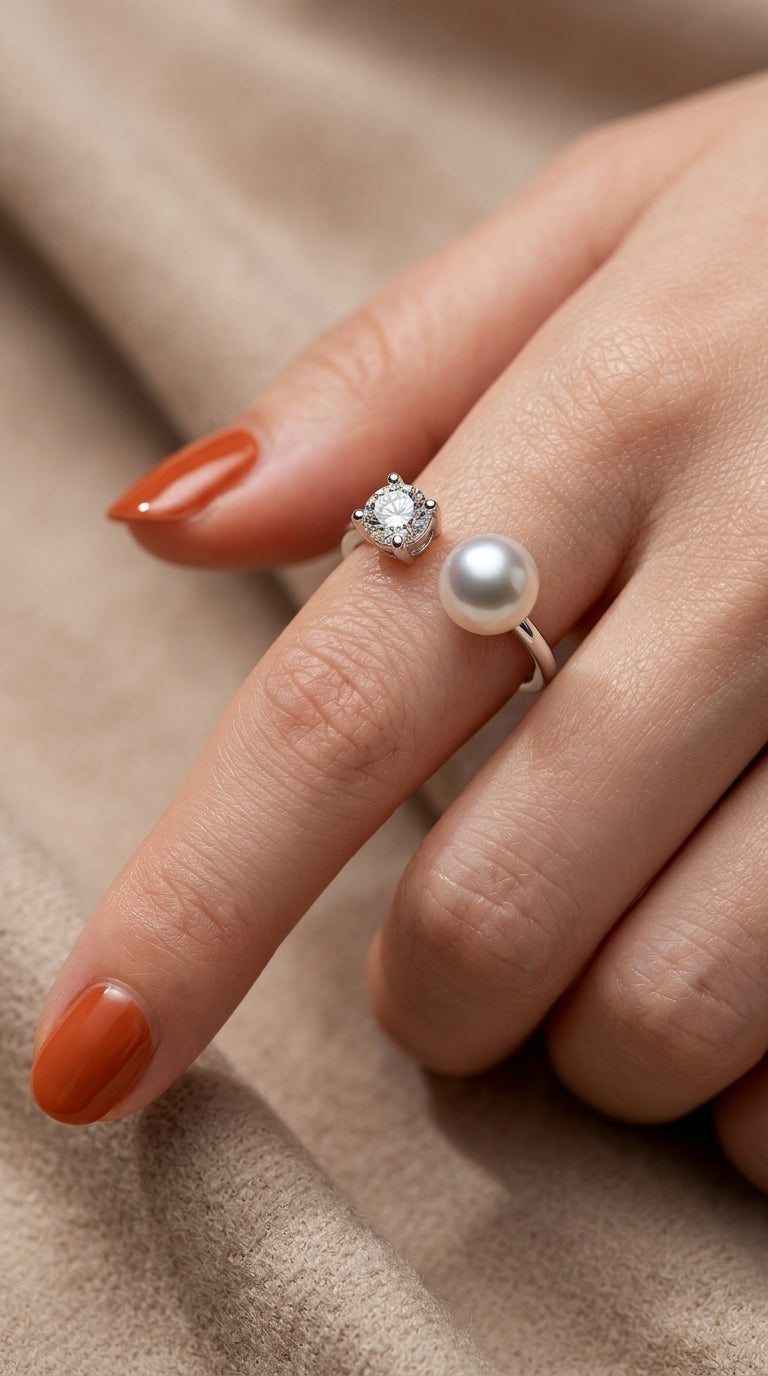 Anillo ajustable de plata S925 con perla natural