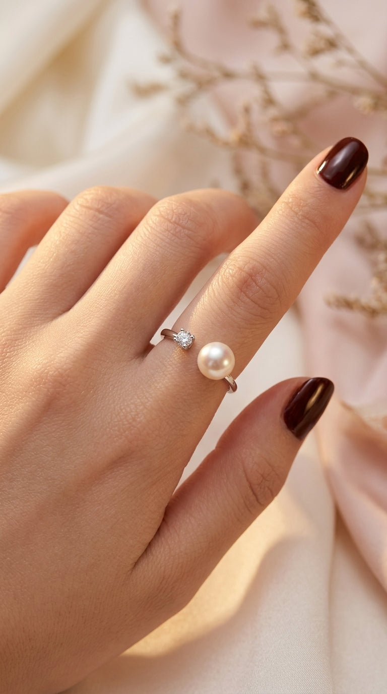 Anillo ajustable de plata S925 con perla natural