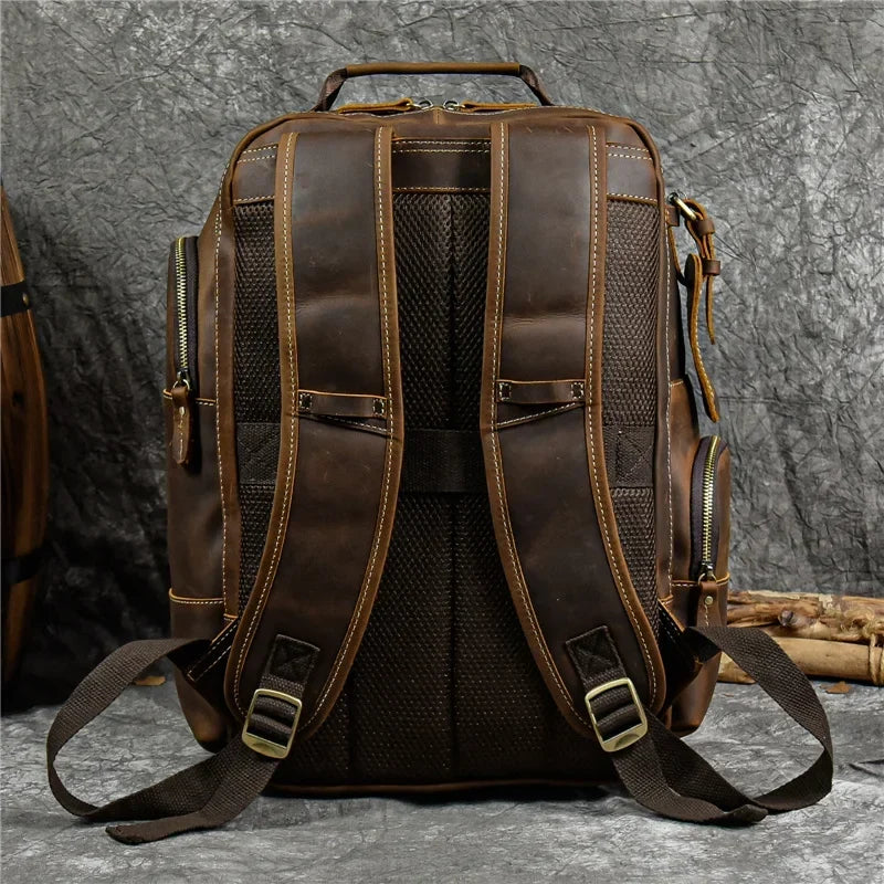 Mochila de viaje vintage de piel de vacuno