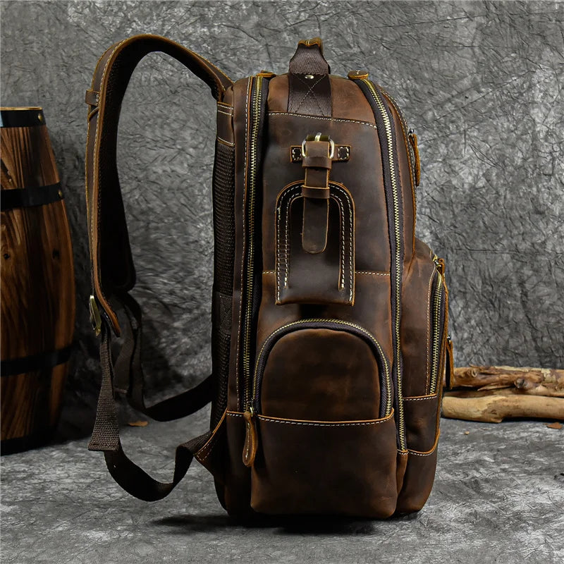 Mochila de viaje vintage de piel de vacuno