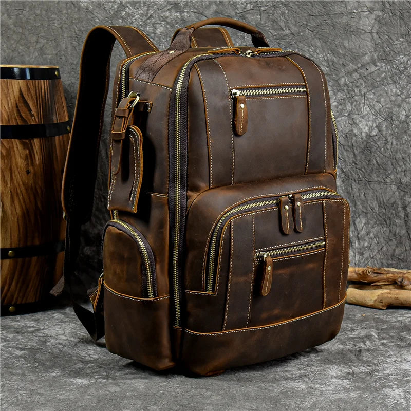 Mochila de viaje vintage de piel de vacuno