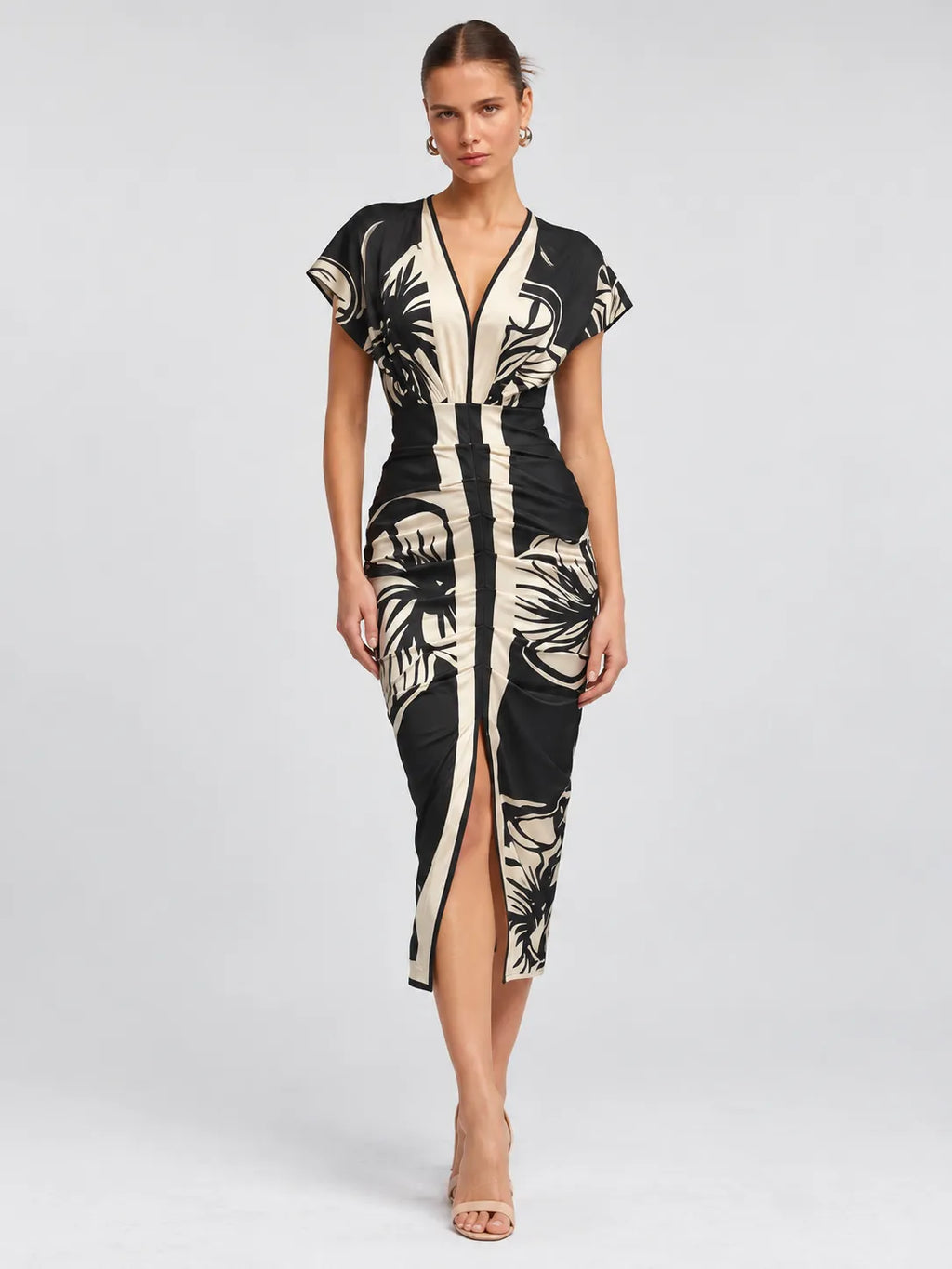 Melanie vestido midi estampado botánico negro